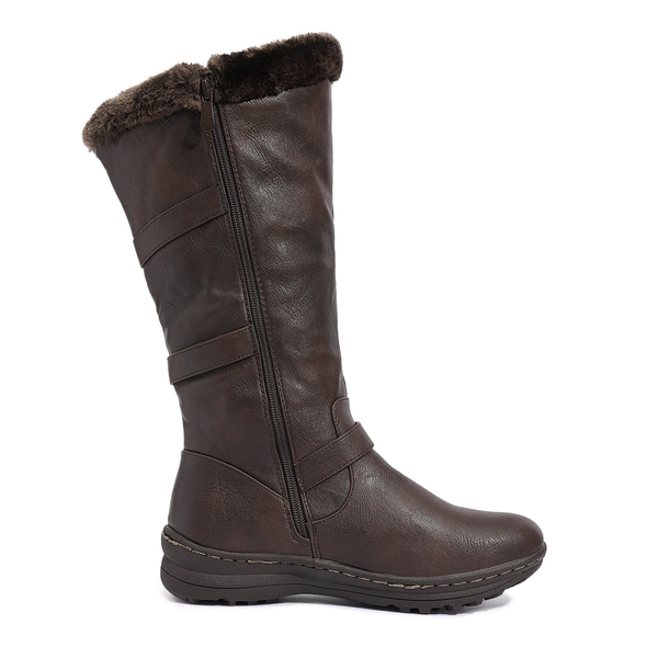 Wide Calf Snow Knee High Boots - BROWN PU - 2